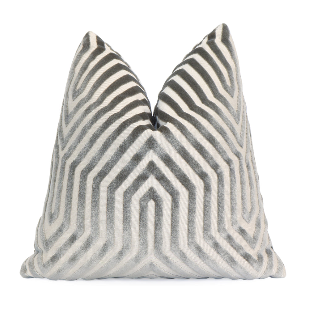 Vanderbilt Dove Gray Cut Velvet Designer Luxury Throw Pillow Cover