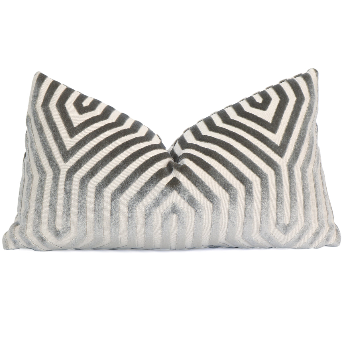 Vanderbilt Dove Gray Cut Velvet Designer Luxury Lumbar Throw Pillow Cover