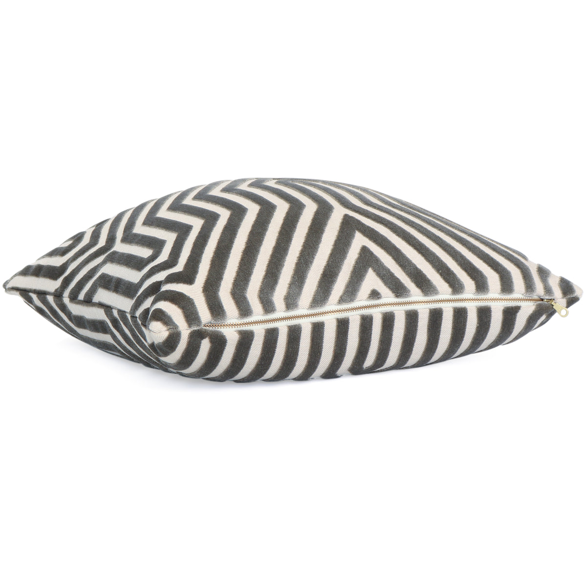 Vanderbilt Dove Gray Cut Velvet Designer Luxury Throw Pillow Cover with Exposed Brass Gold YKK Zipper