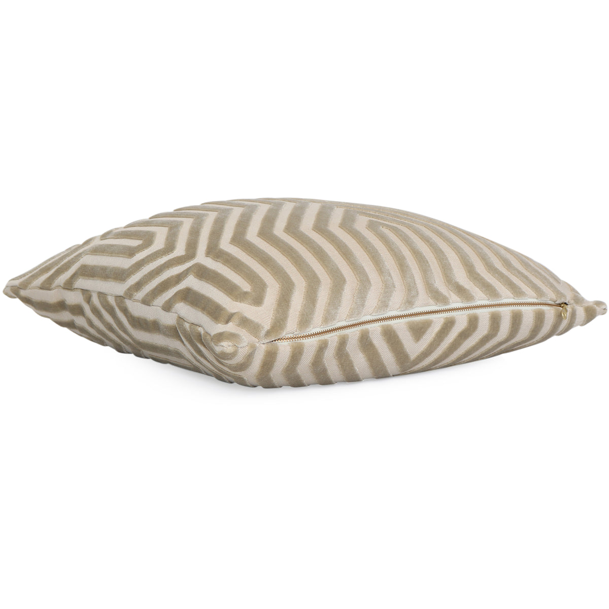 Vanderbilt Greige Cut Velvet Designer Decorative Throw Pillow Cover with Exposed Brass Gold YKK Zipper