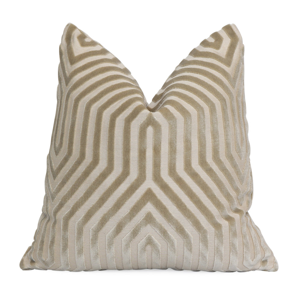 Vanderbilt Greige Cut Velvet Designer Decorative Throw Pillow Cover