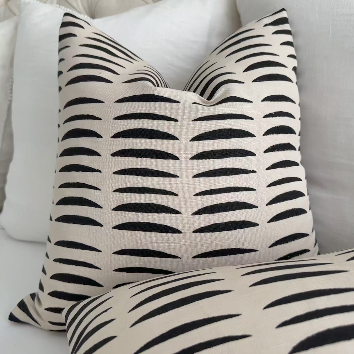 Schumacher Hadiya Williams Parable Charcoal Hand Block Print Graphic Designer Throw Pillow Cover Product Video