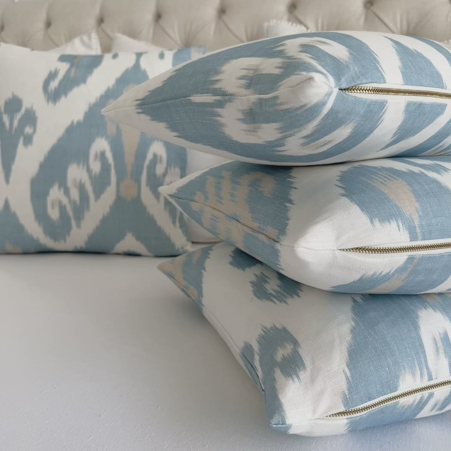 Thibaut Indies Ikat French Blue Large Scale Bold Graphic Designer Decorative Throw Pillow Cover Product Video