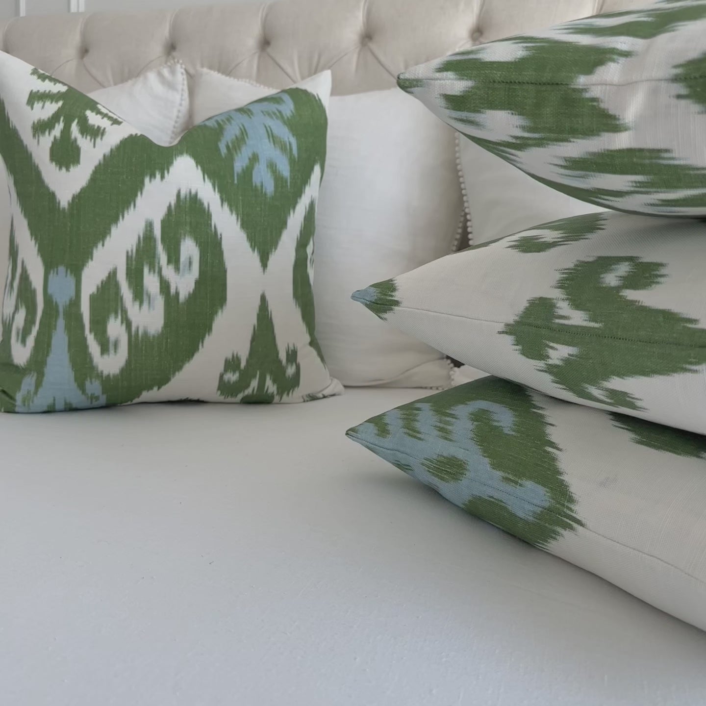Thibaut Indies Ikat Green Large Scale Bold Graphic Designer Decorative Throw Pillow Cover Product Video
