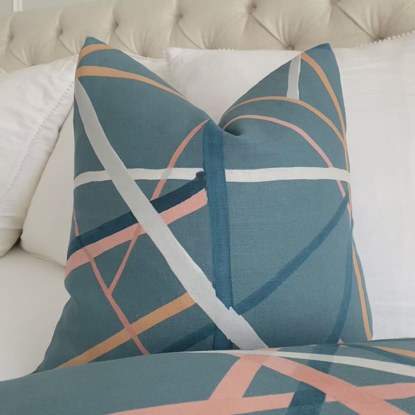 Kelly Wearstle Simpatico Teal Blue Striped Designer Decorative Throw Pillow Cover Product Video
