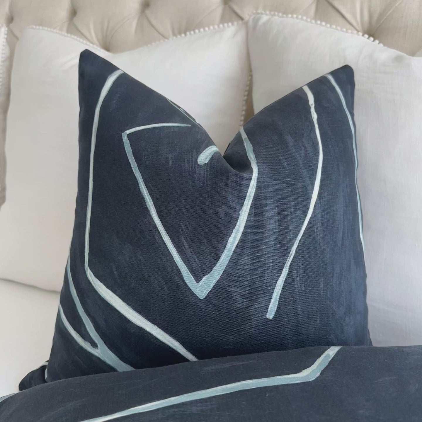 Kelly Wearstler Graffito Navy Blue Contemporary Designer Throw Pillow Cover Product Video