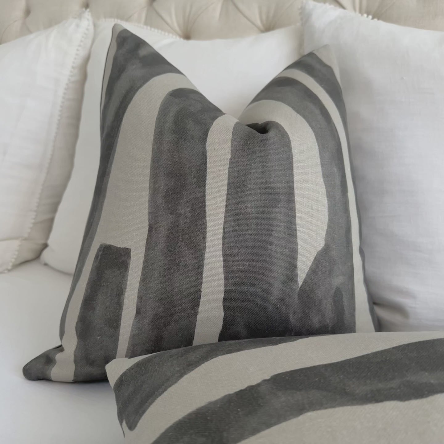 Kelly Wearstler Intargia Raven Painterly Geometric Designer Throw Pillow Cover Product Video