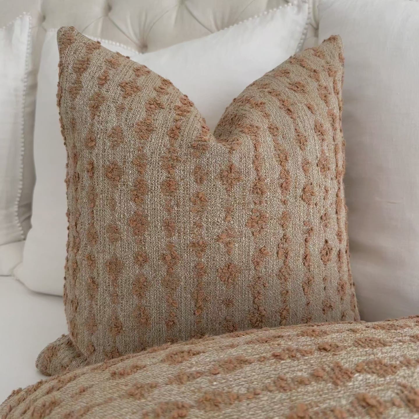 Kelly Wearstler Serai Bouclé Spice Blush Textured Stipe Luxury Designer Throw Pillow Cover Product Video