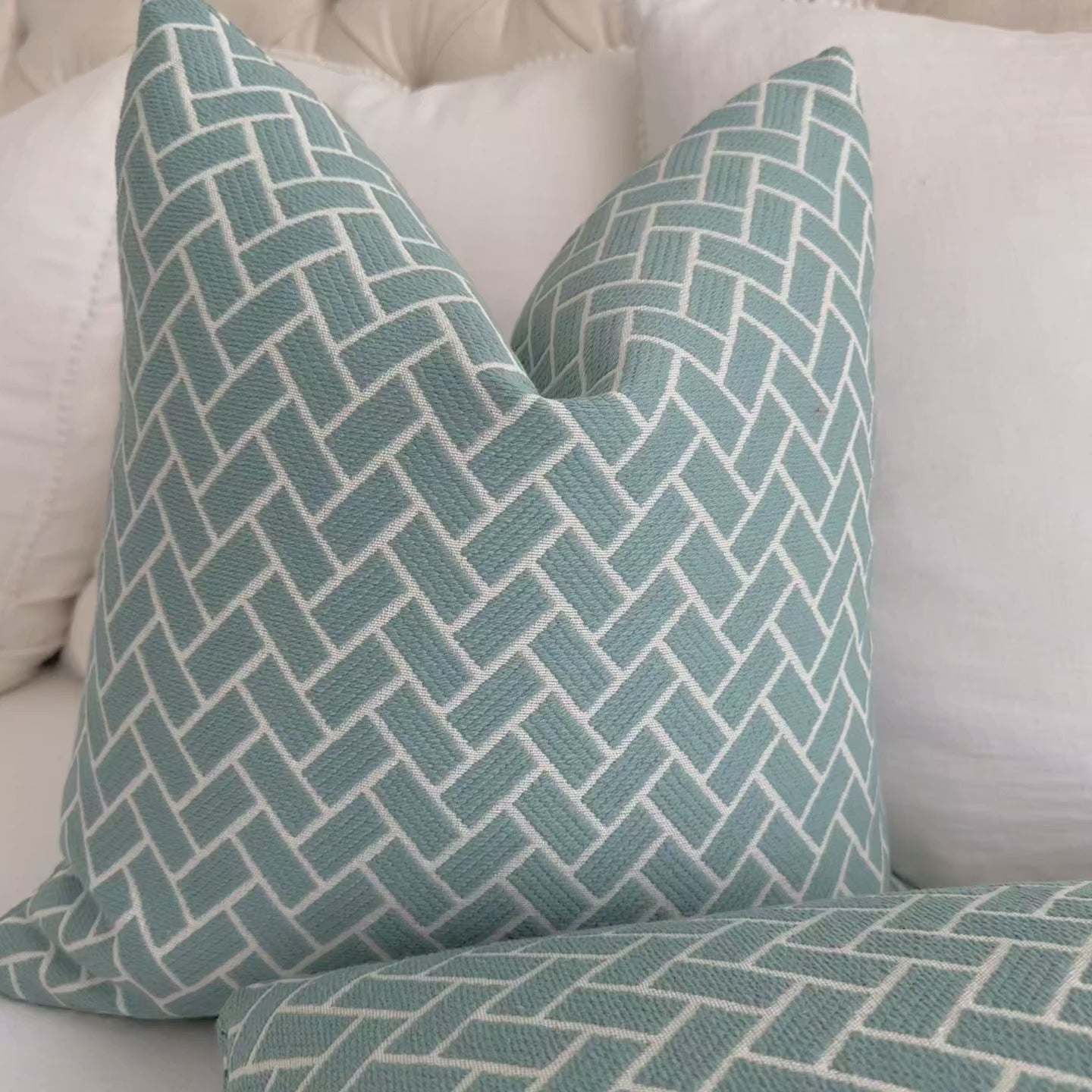 Thibaut Cobblestone Seaglass Blue Performance Textured Designer Decorative Chevron Throw Pillow Cover Product Video