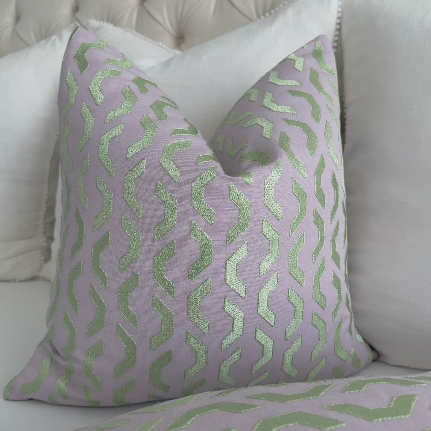 Thibaut Coronado Embroidery Lavender Geometric Designer Luxury Throw Pillow Cover Product Video