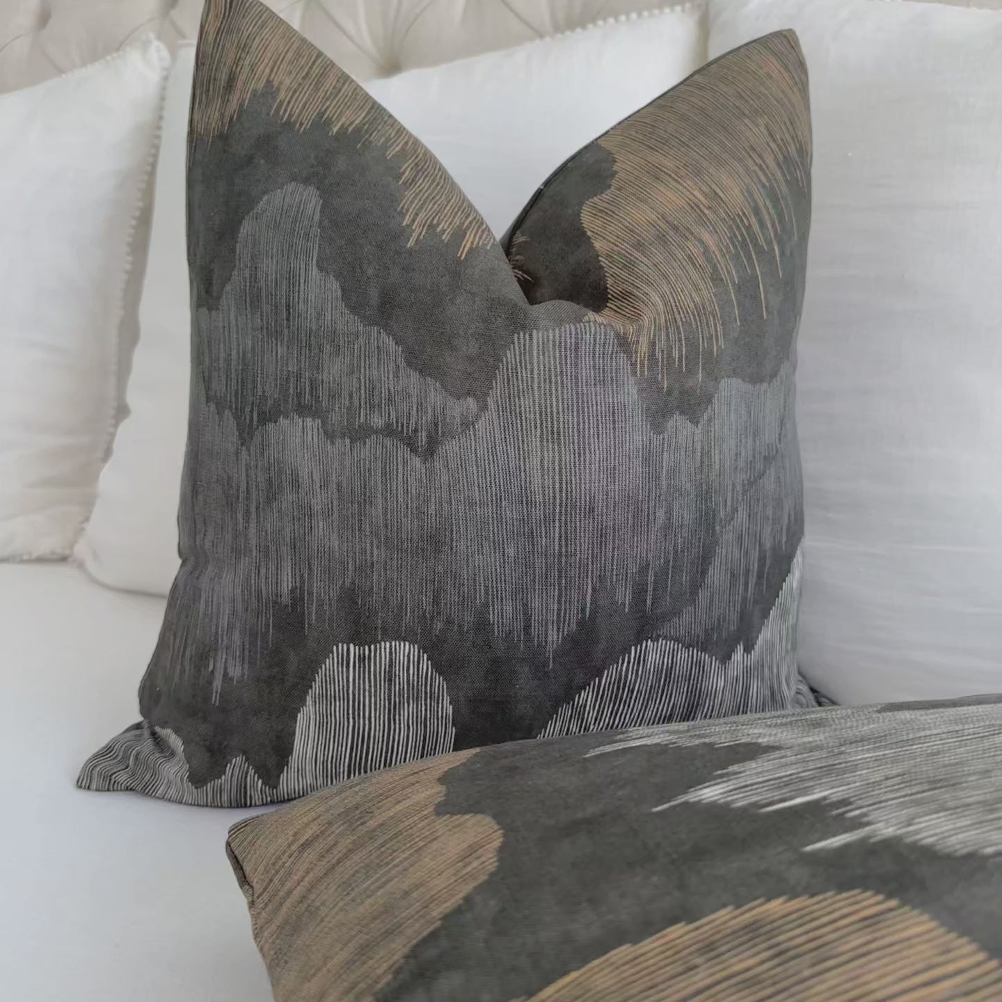 Kelly Wearstler Cascadia Noir Grey Modern Chinoiserie Designer Luxury Throw Pillow Cover Product Video
