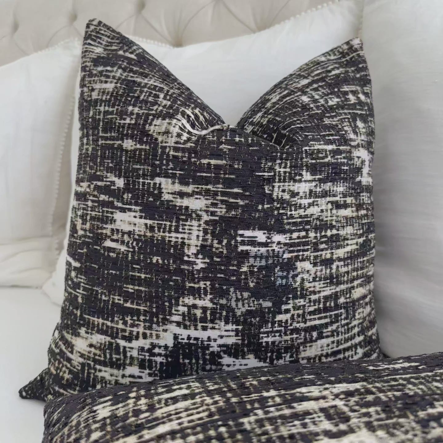 Kelly Wearstler Whisk Shadow Black Textured Designer Luxury Throw Pillow Cover Product Video