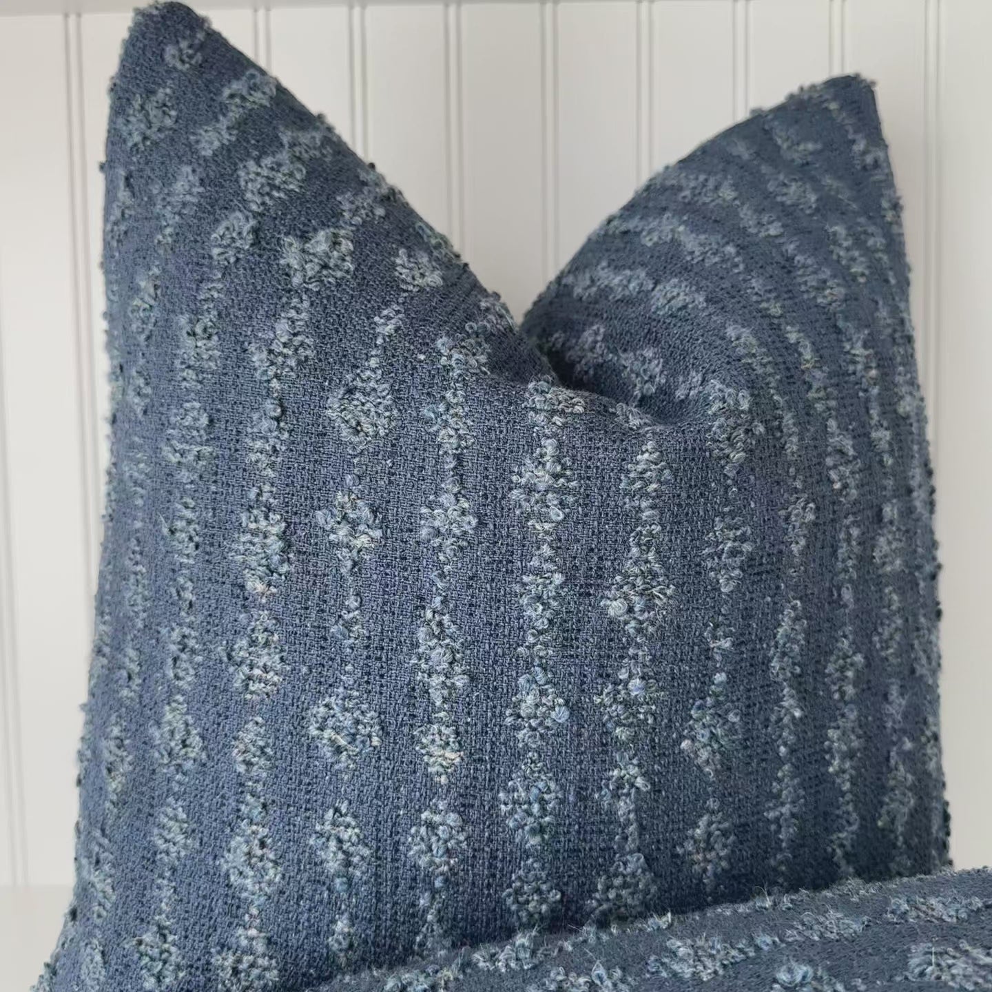 Kelly Wearstler LeeJofa Midnight Blue and Turquoise Stripe Bouclé Designer Throw Pillow Cover Product Video