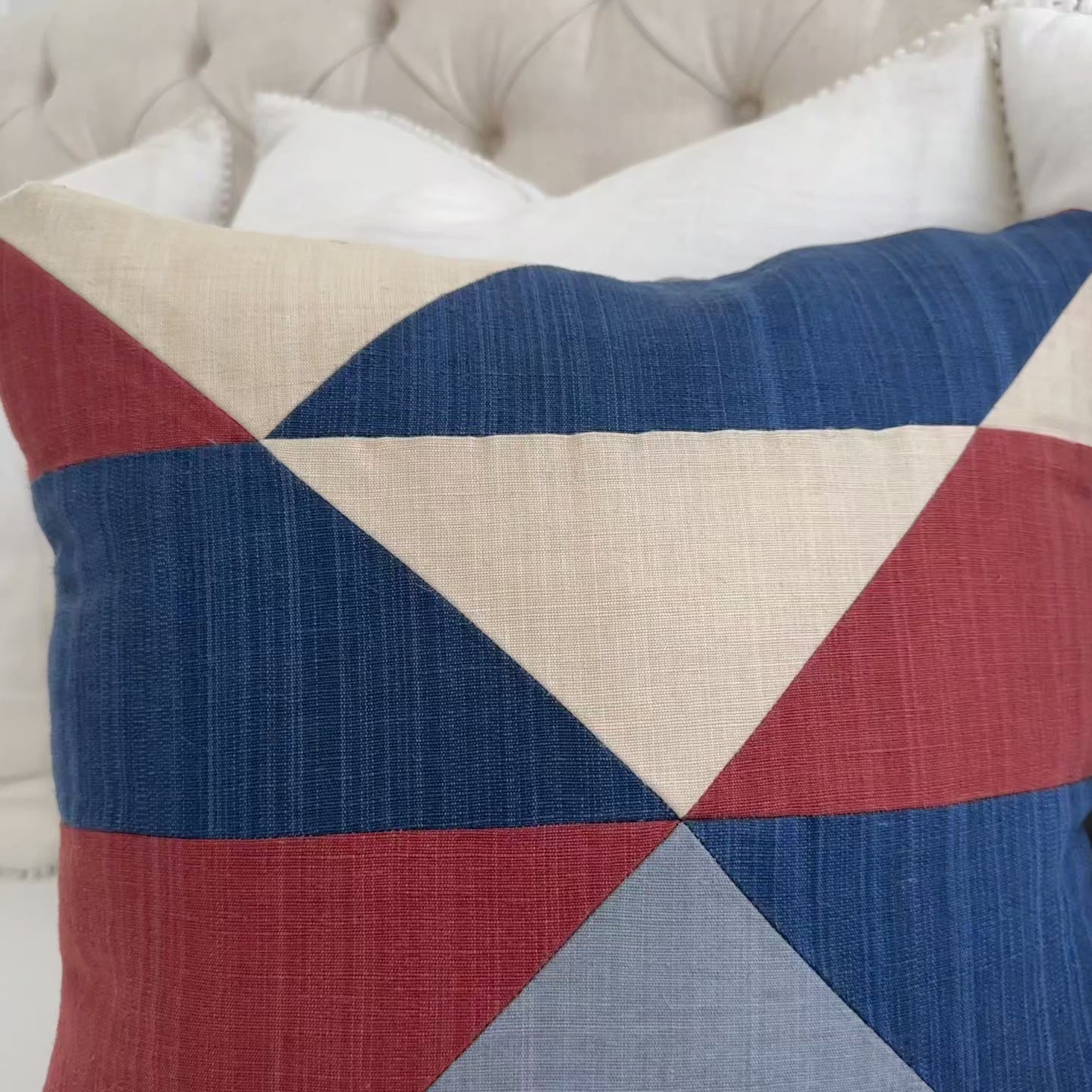 Schumacher Erindale Americana Red White Blue Patchwork Rustic Designer Throw Pillow Cover Product Video