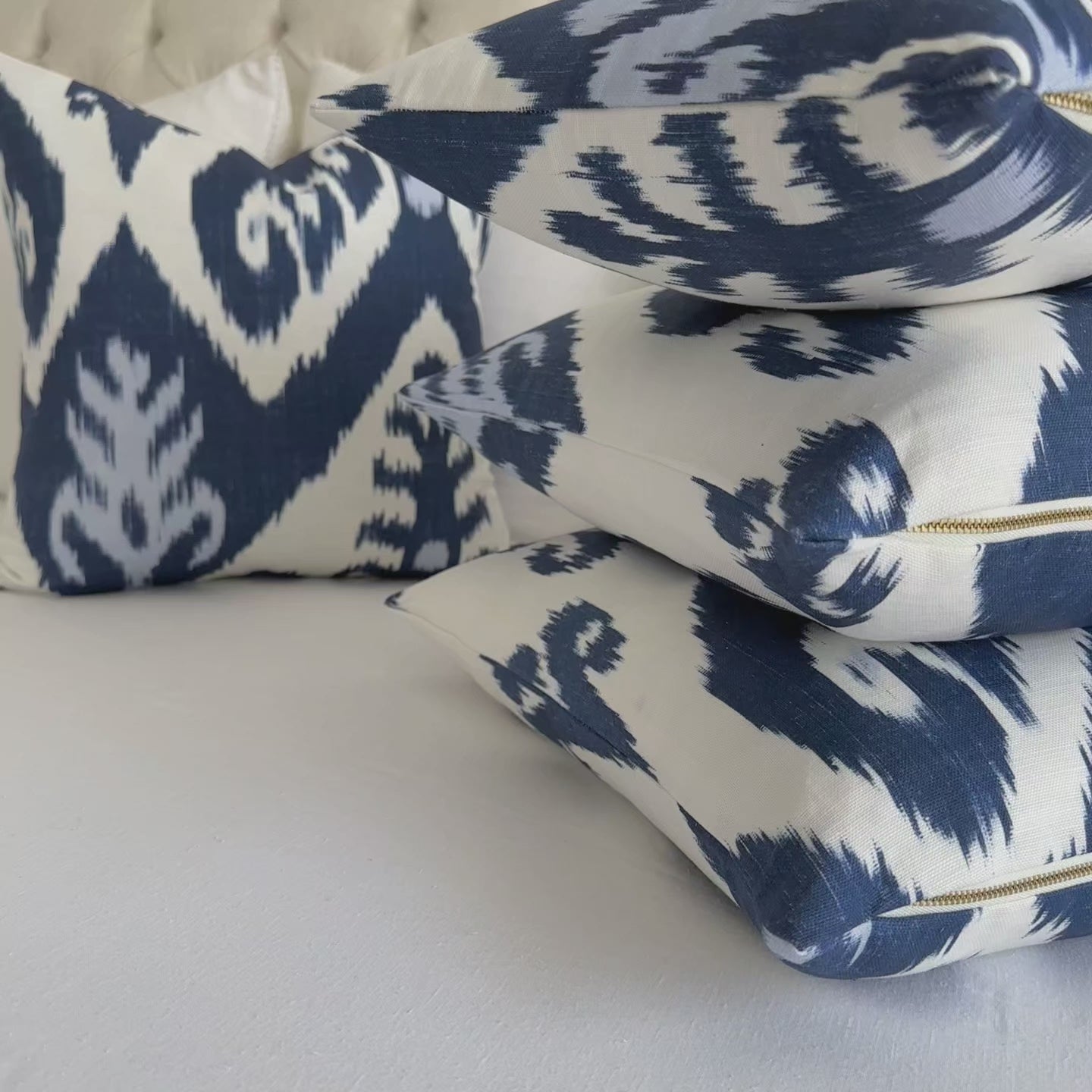 Thibaut Indies Ikat Navy Large Scale Bold Graphic Designer Decorative Throw Pillow Cover v.1 Product Video