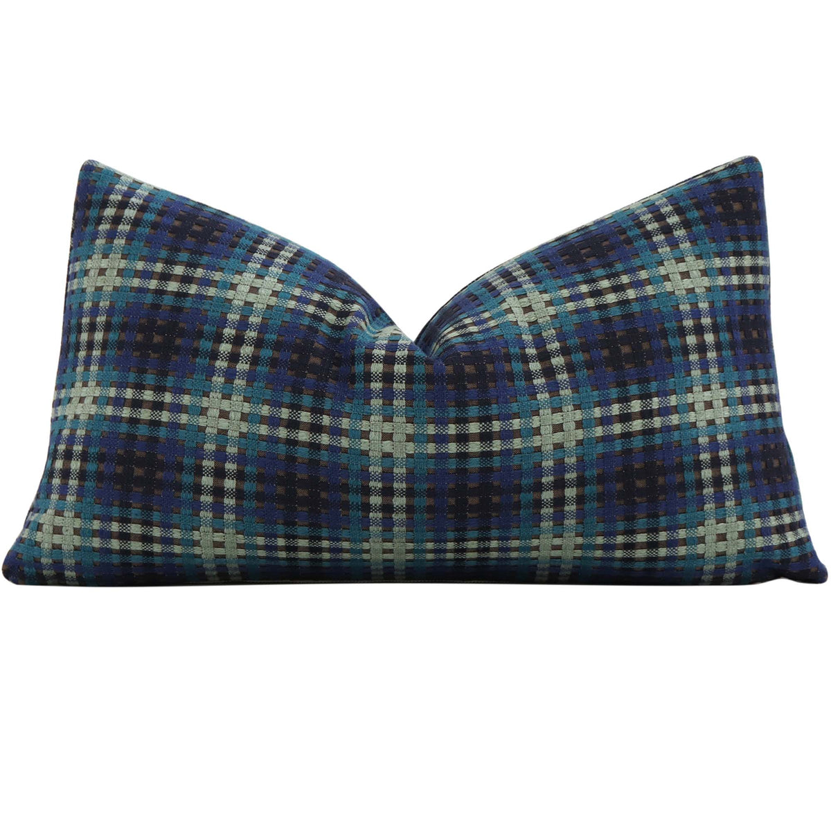 Scalamandre Twiggy Blue Touch Checkered Woven Jacquard Designer Luxury Lumbar Throw Pillow Cover