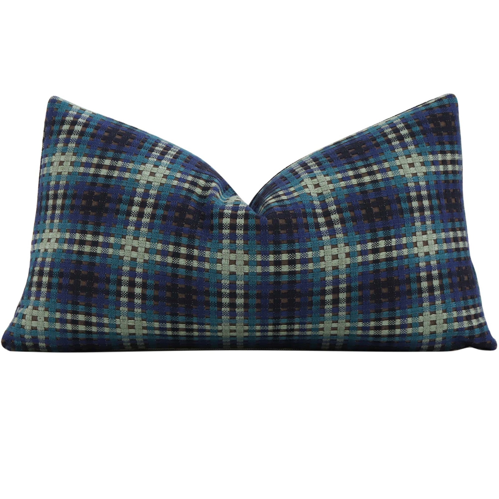 Scalamandre Twiggy Blue Touch Checkered Woven Jacquard Designer Luxury Lumbar Throw Pillow Cover