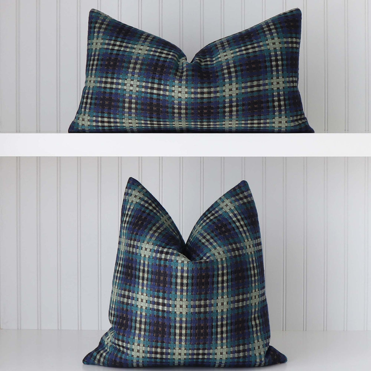 Scalamandre Twiggy Blue Touch Checkered Woven Jacquard Designer Luxury Throw Pillow Cover Square and Lumbar Sizes