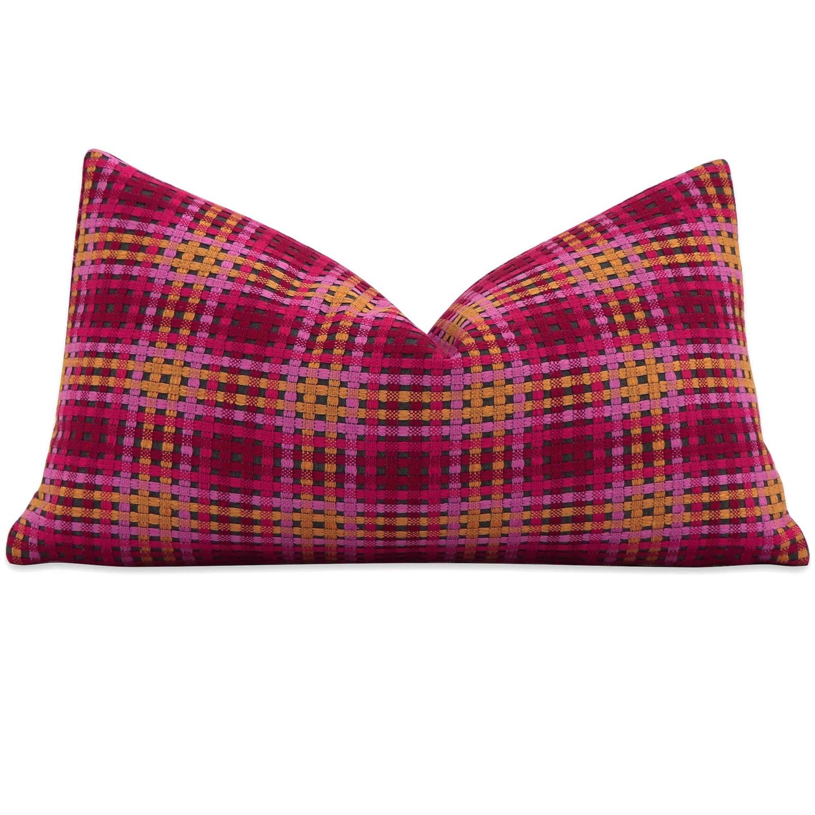 Scalamandre Twiggy Cherry Blossom Pink Red Yellow Checkered Striped Woven Gradient Designer Luxury Lumbar Throw Pillow Cover