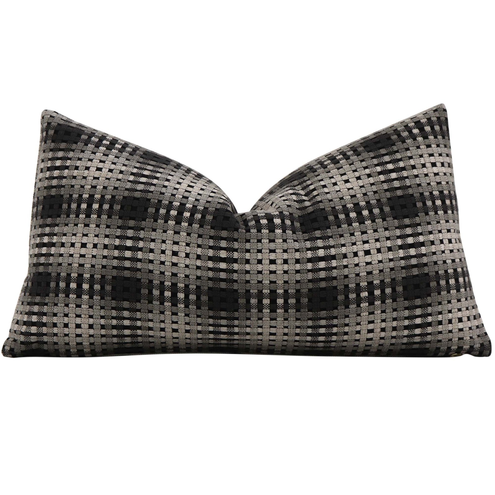 Scalamandre Twiggy Natural Shades Black Gray Checkered Striped Woven Gradient Designer Luxury Lumbar Throw Pillow Cover