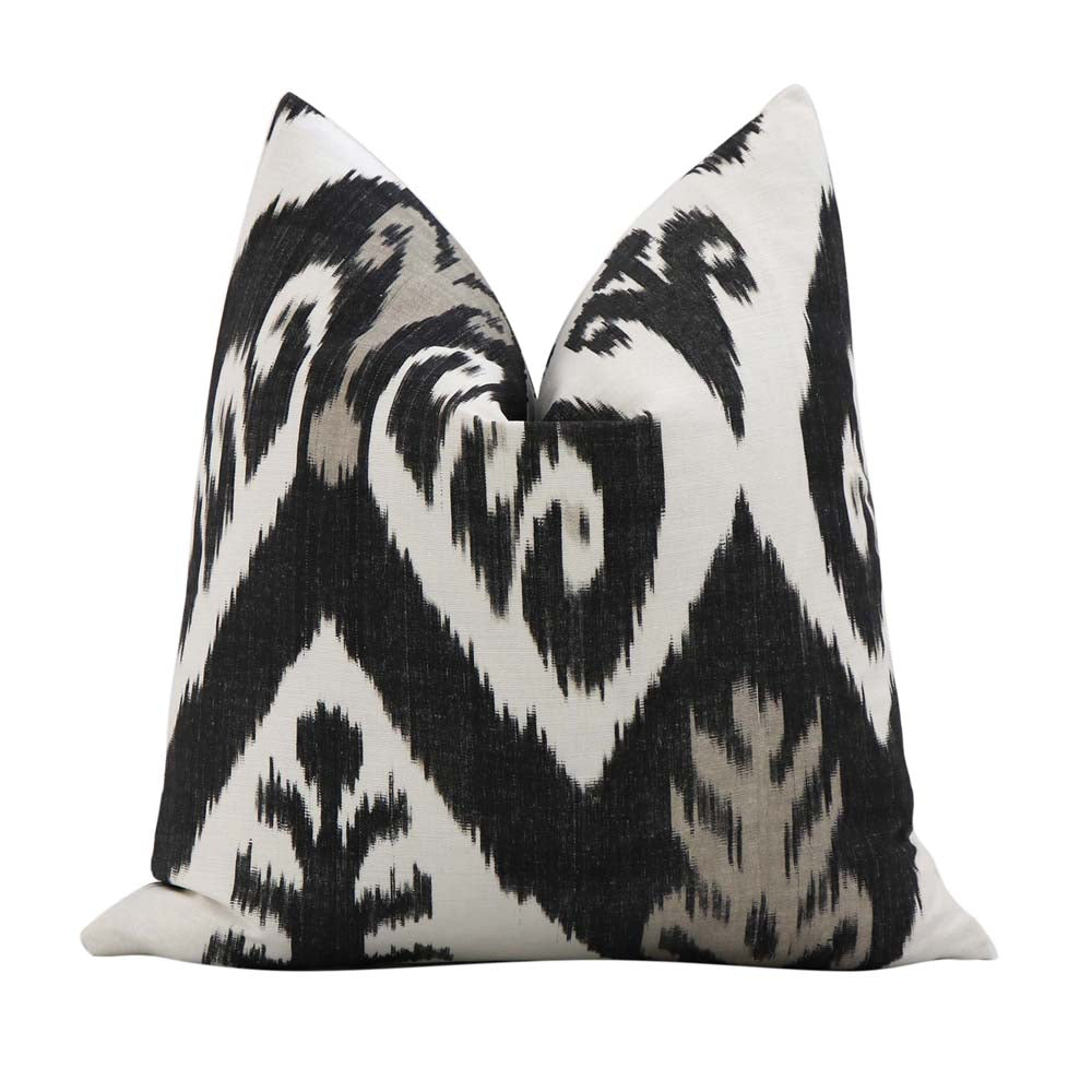 Thibaut Indies Ikat Black Large Scale Bold Graphic Designer Decorative Throw Pillow Cover