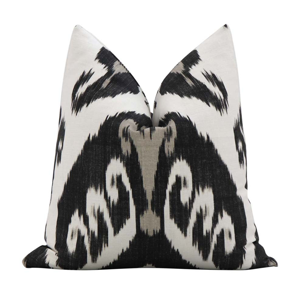 Thibaut Indies Ikat Black Large Scale Bold Graphic Designer Decorative Throw Pillow Cover Version A