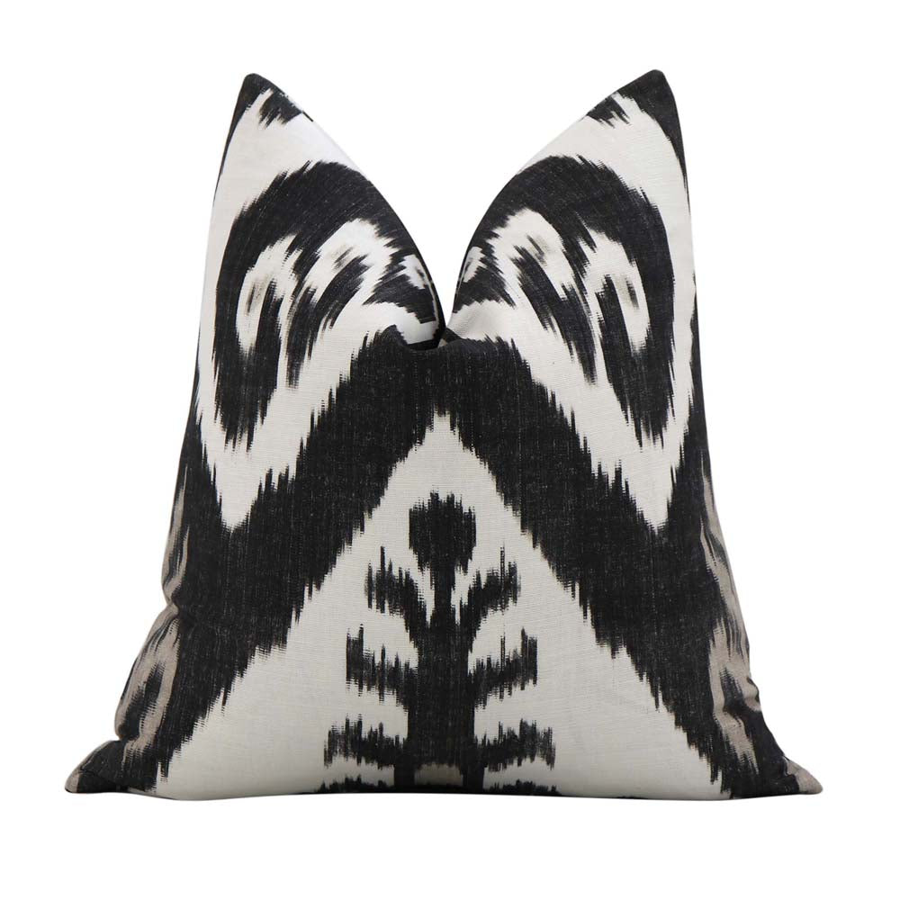 Thibaut Indies Ikat Black Large Scale Bold Graphic Designer Decorative Throw Pillow Cover Version B