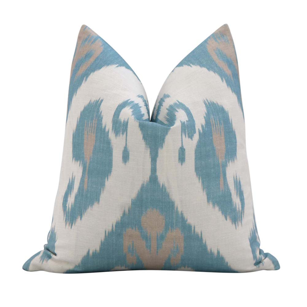 Thibaut Indies Ikat French Blue Large Scale Bold Graphic Designer Decorative Throw Pillow Cover 18x18 inch version A