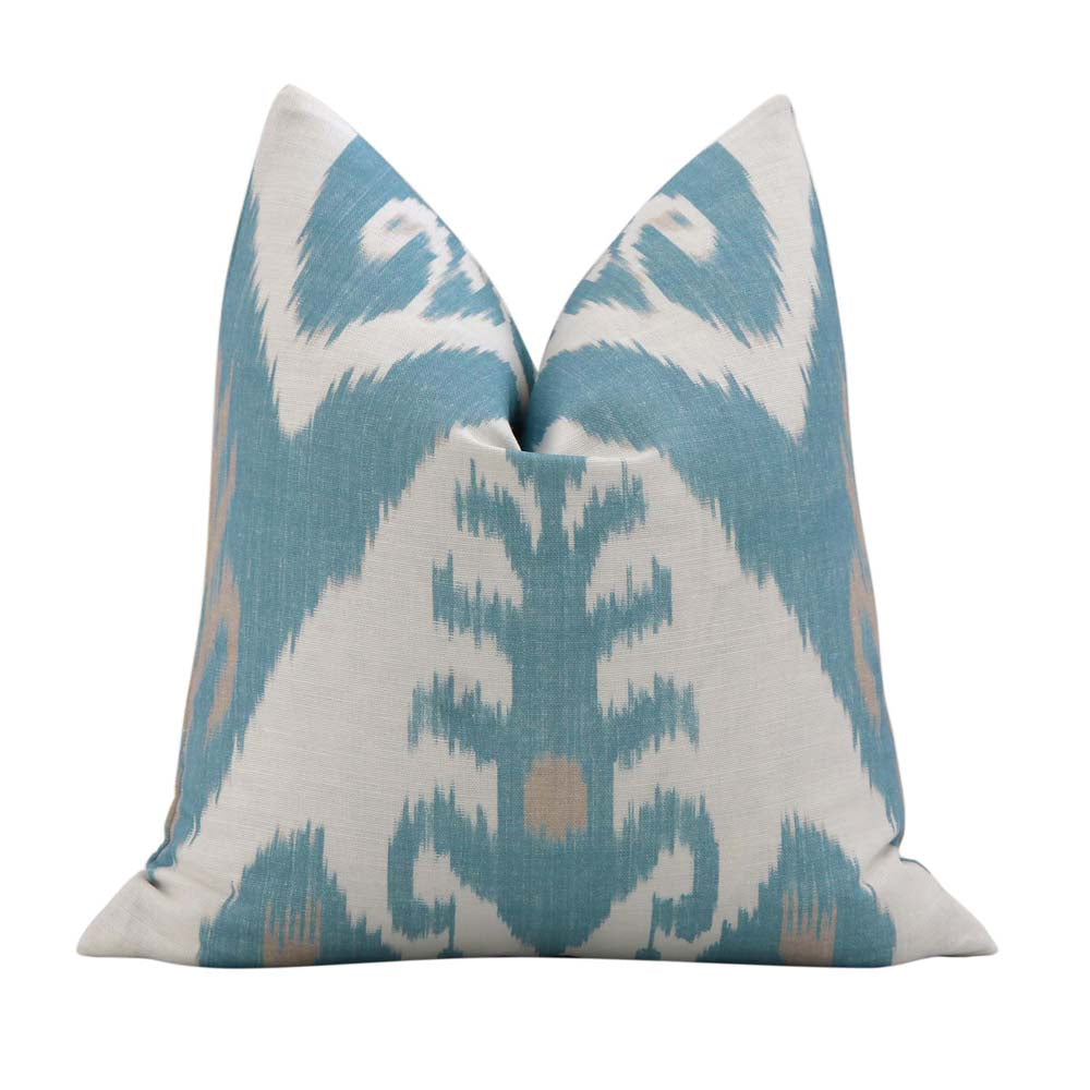 Thibaut Indies Ikat French Blue Large Scale Bold Graphic Designer Decorative Throw Pillow Cover 18x18 inch version B