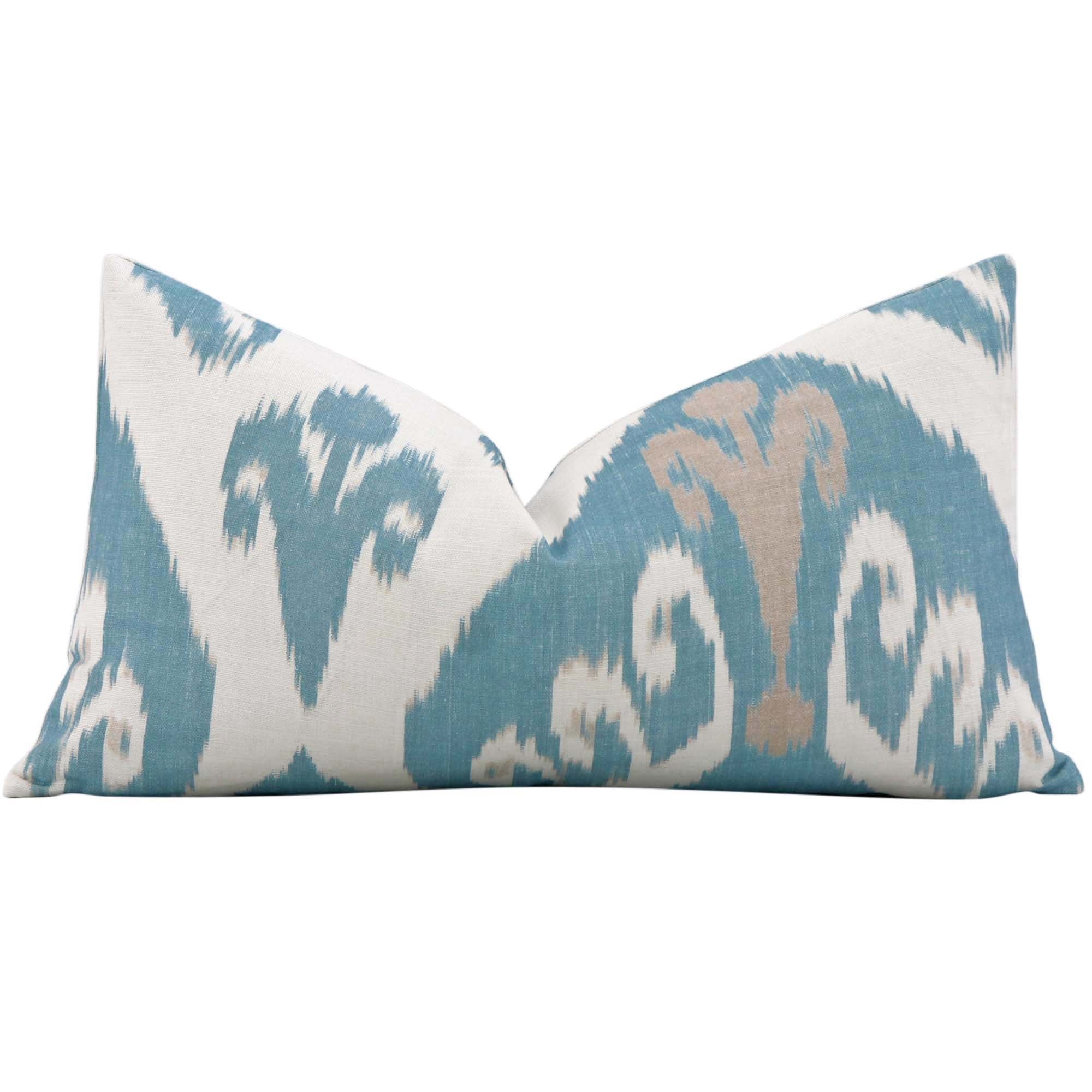 Thibaut Indies Ikat French Blue Large Scale Bold Graphic Designer Decorative Lumbar Throw Pillow Cover