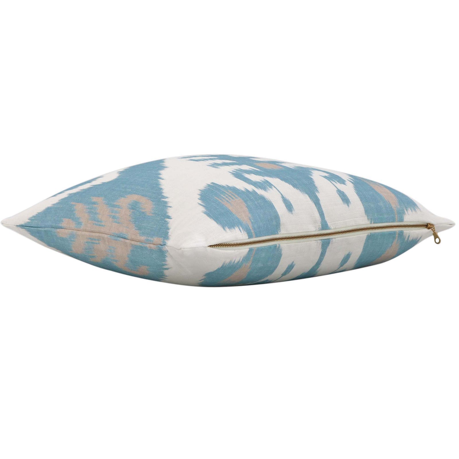 Thibaut Indies Ikat French Blue Large Scale Bold Graphic Designer Decorative Throw Pillow Cover with Exposed Brass Gold Zipper