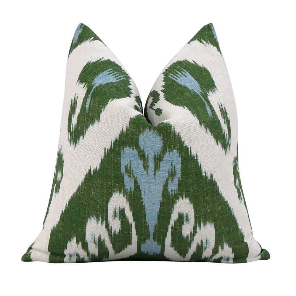 Thibaut Indies Ikat Green Large Scale Bold Graphic Designer Decorative Throw Pillow Cover in 18x18 inch Version B