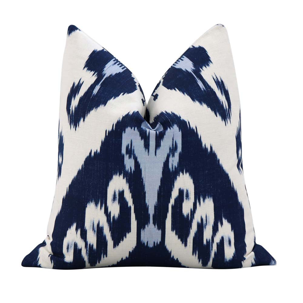 Thibaut Indies Ikat Navy Large Scale Bold Graphic Designer Decorative Throw Pillow Cover 18x18" centered pattern