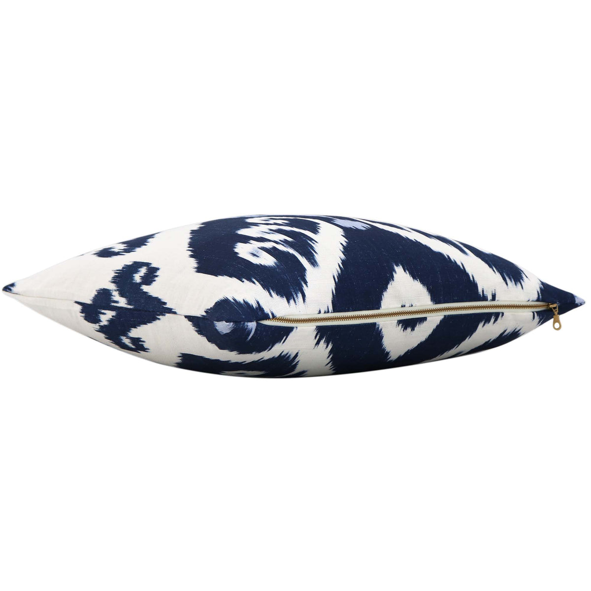 Thibaut Indies Ikat Navy Large Scale Bold Graphic Designer Decorative Throw Pillow Cover with Exposed Brass Gold Zipper