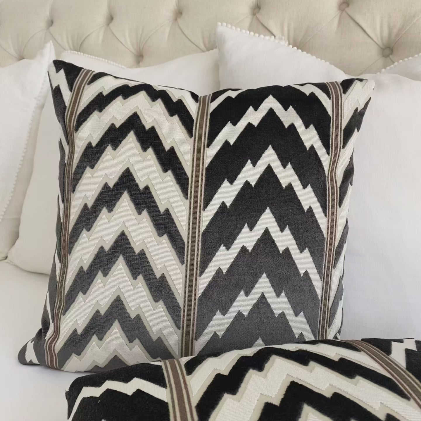 Schumacher Florentine Velvet Black Chevron Designer Luxury Decorative Throw Pillow Cover Product Video