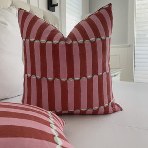Schumacher Luna Pink and Red Block Print Designer Luxury Decorative Throw Pillow Cover Product Video