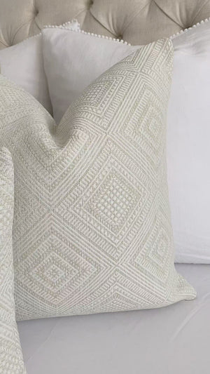 Scalamandre Antigua Weave Alabaster White Geometric Diamond Designer Luxury Throw Pillow Cover Product Video