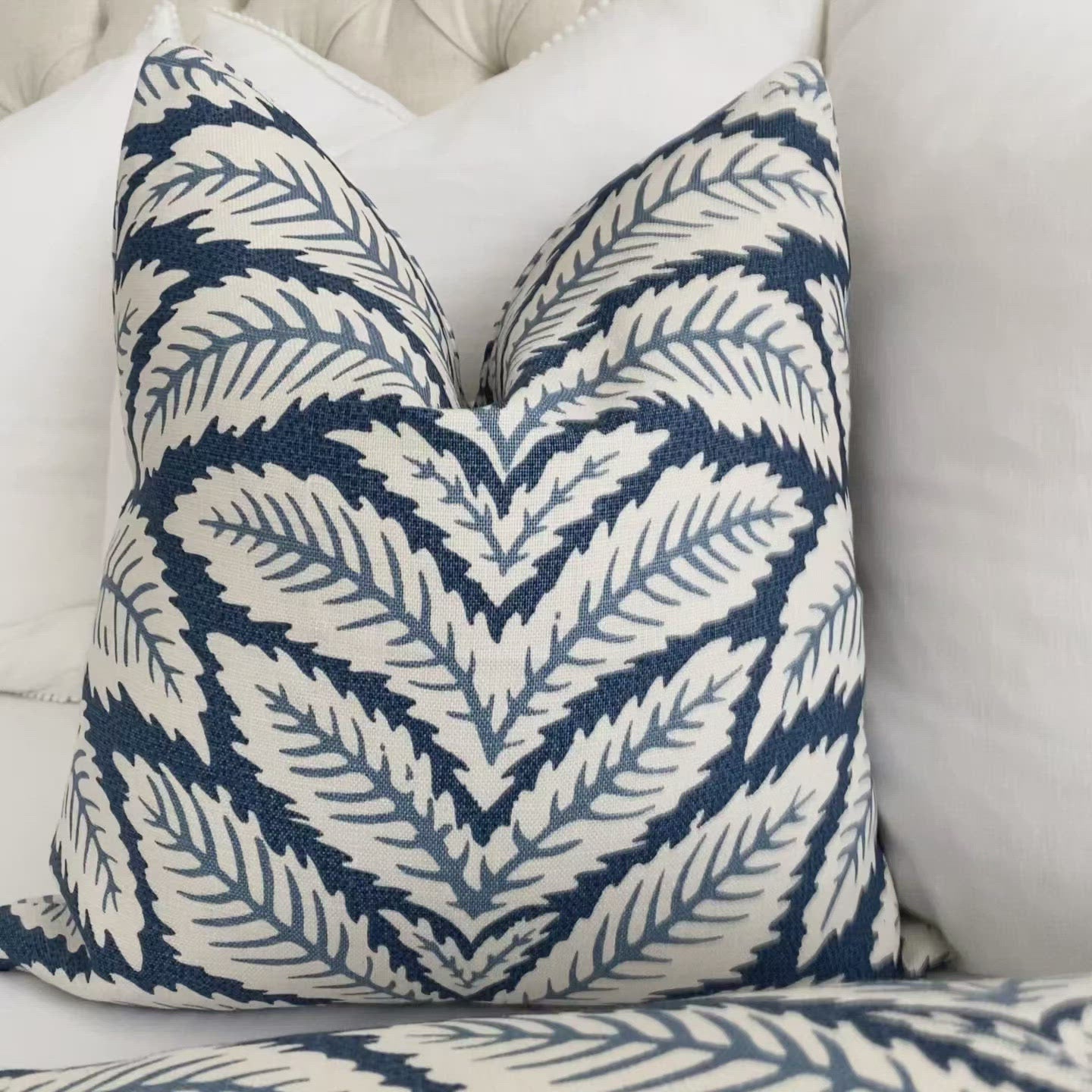 Brunschwig Fils Talavera Indigo Blue Palm Leaf Designer Throw Pillow Cover Product Video