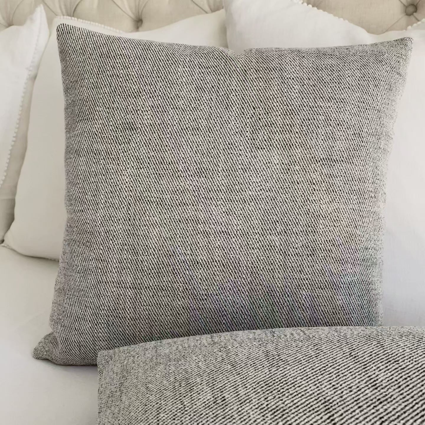 Schumacher Everett Performance Twill Charcoal Black Decorative Designer Throw Pillow Cover Product Video