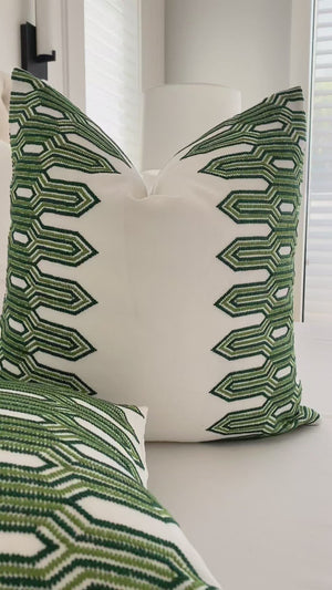 Thibaut Nola Stripe Embroidery Green Designer Throw Pillow Cover