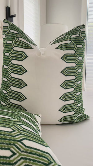 Retro Embroidered Thibaut Nola Green Throw Pillow