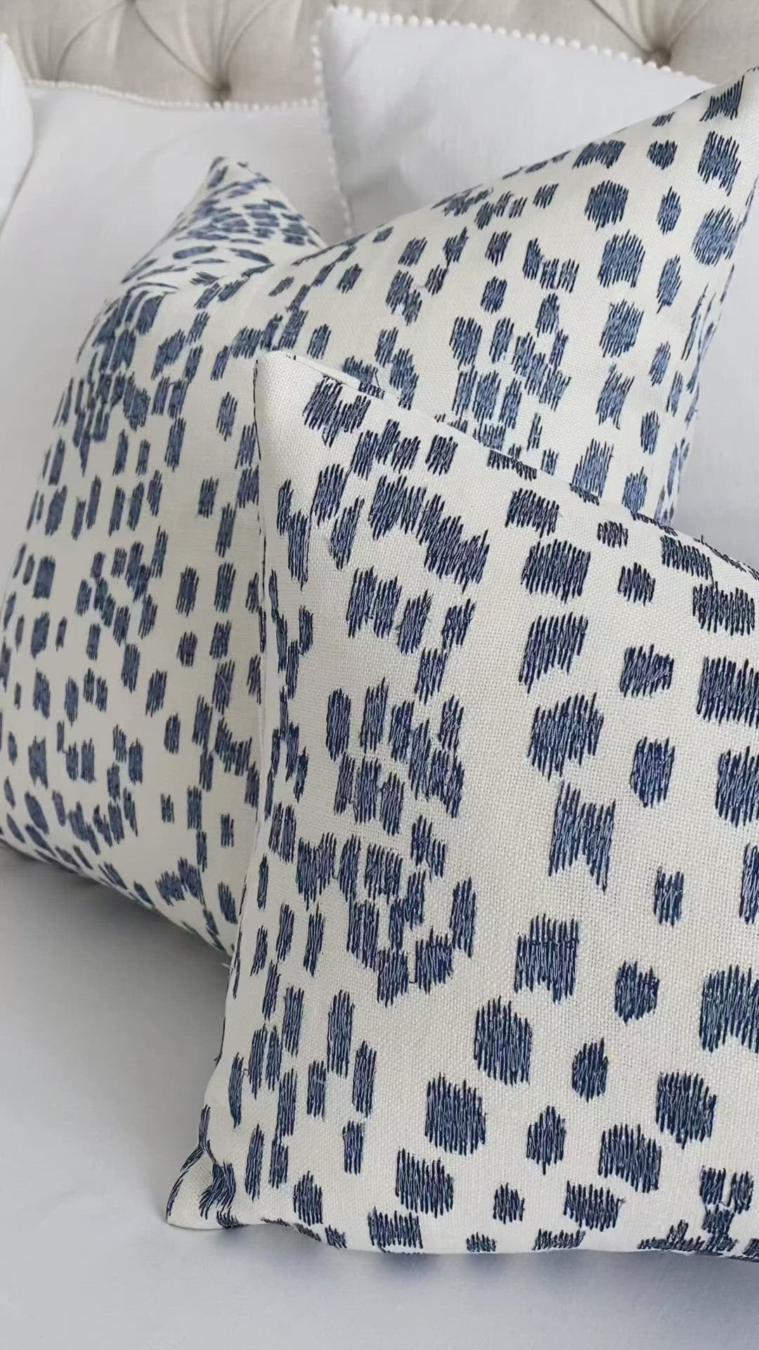 Brunschwig + Fils Les Touches Embroidered Canton Blue Designer Luxury Throw Pillow Cover on Bed Product Video