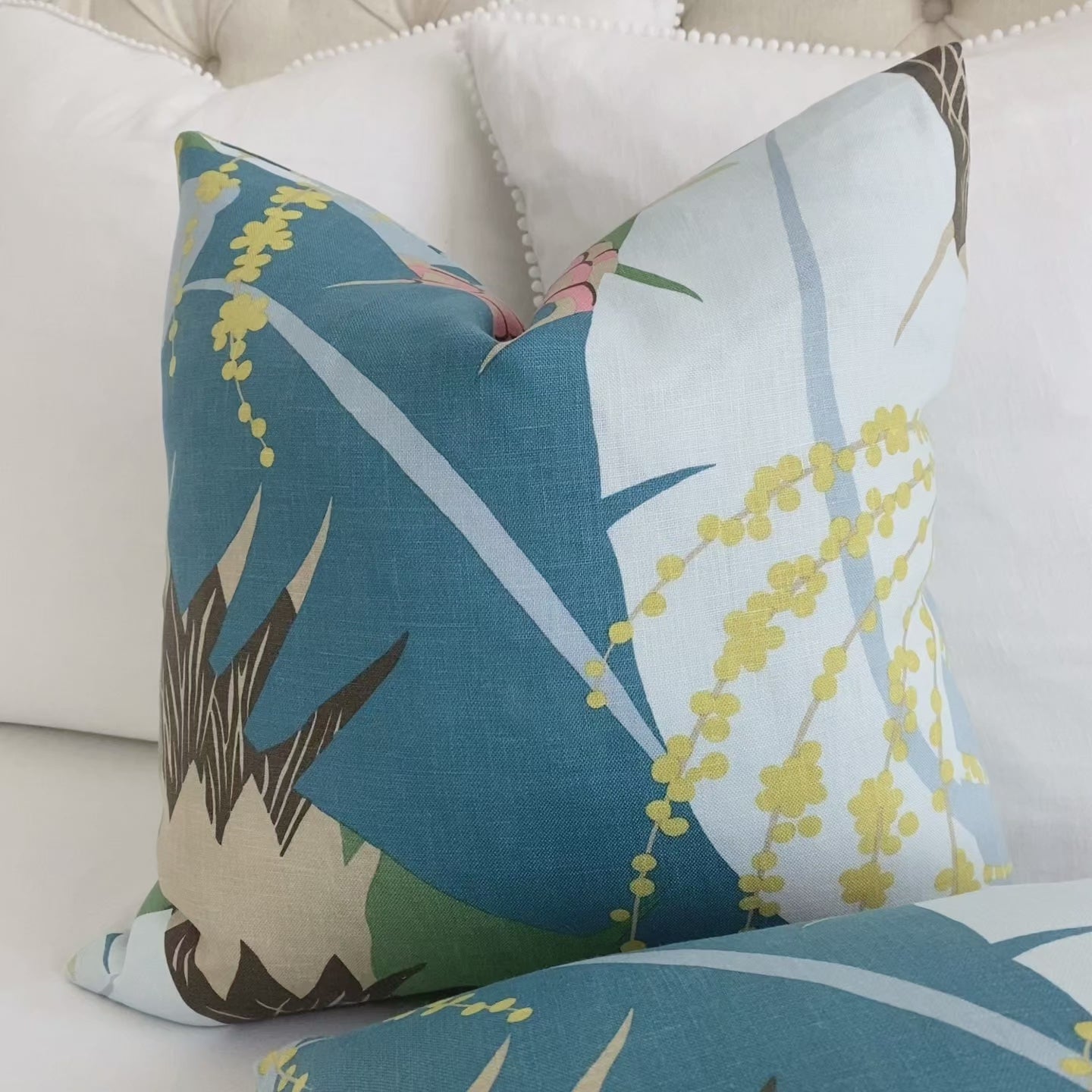 Schumacher Ananas Peacock Blue Pineapple Designer Luxury Throw Pillow Cover Product Video