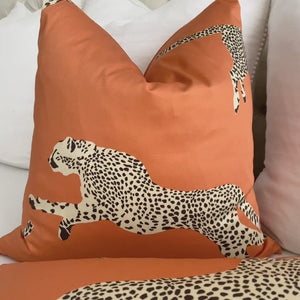 Scalamandre Leaping Cheetah Clementine Orange Luxury Throw Pillow Cover Product Video