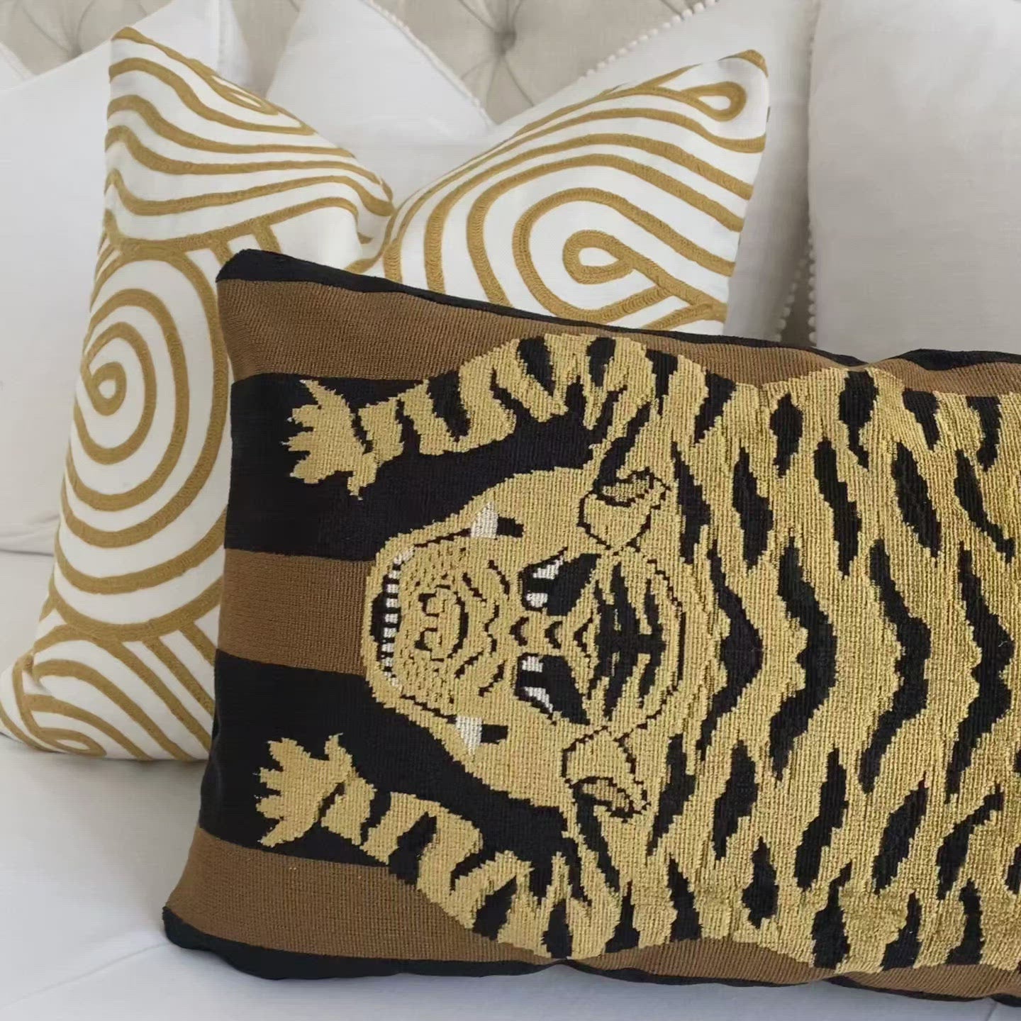 Schumacher Jokhang Tiger Velvet Brown / Black Luxury Designer Throw Pillow Cover Product Video