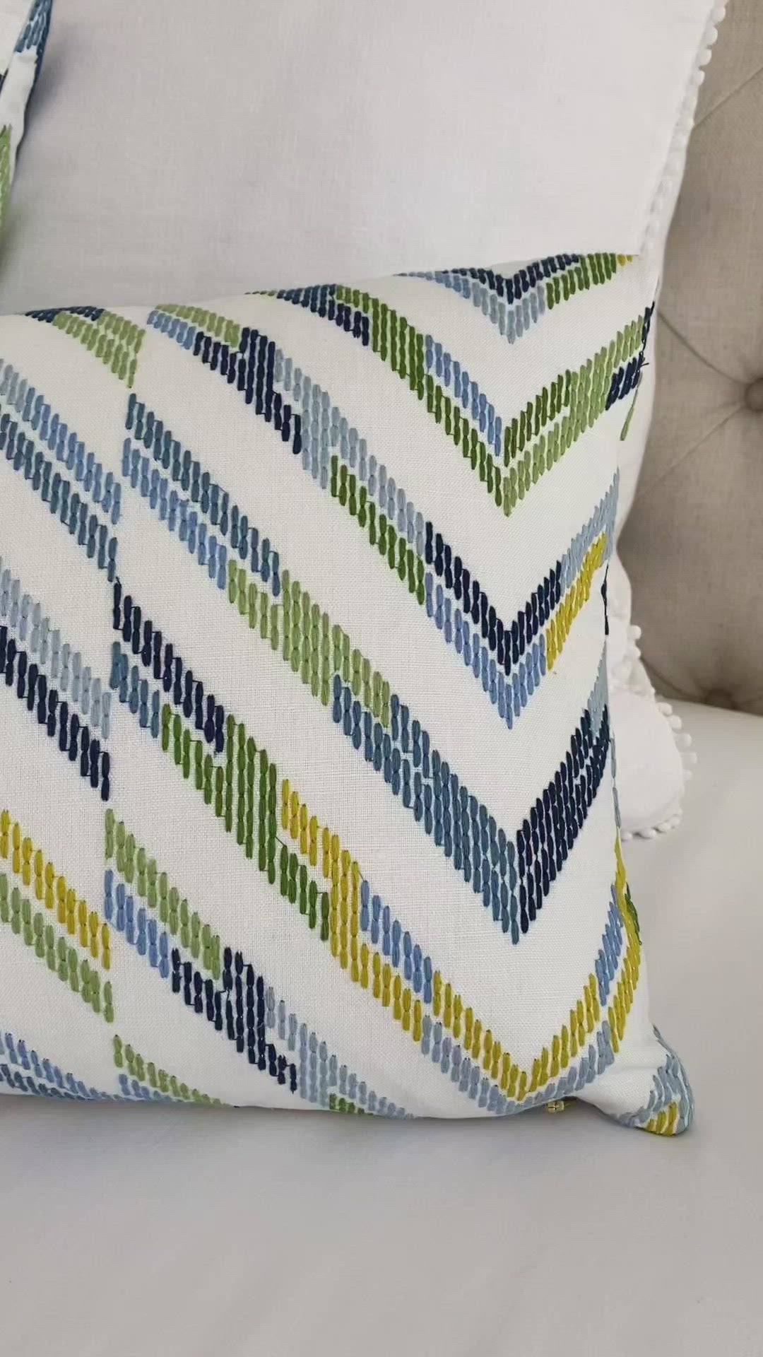 Thibaut Hamilton Textured Embroidery Geometric Blue and Yellow Designer Throw Pillow Cover Product Video