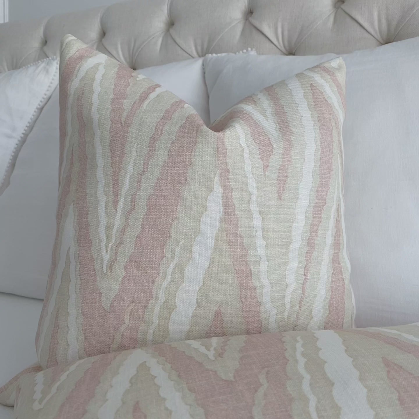 Thibaut Anna French Highland Peak Blush Pink Chevron Linen Designer Decorative Throw Pillow Cover Product Video