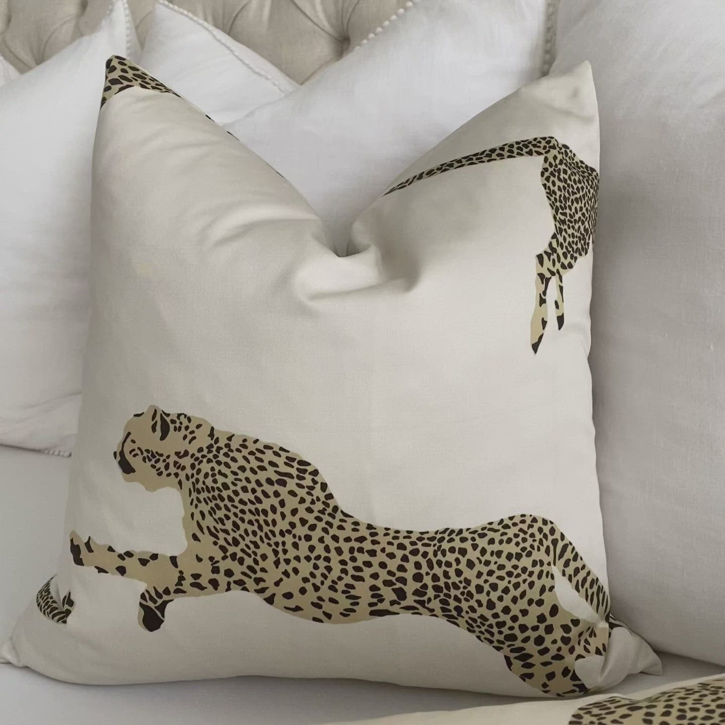 Scalamandre Leaping Cheetah Dune Beige Animal Print Designer Decorative Throw Pillow Cover Product Video