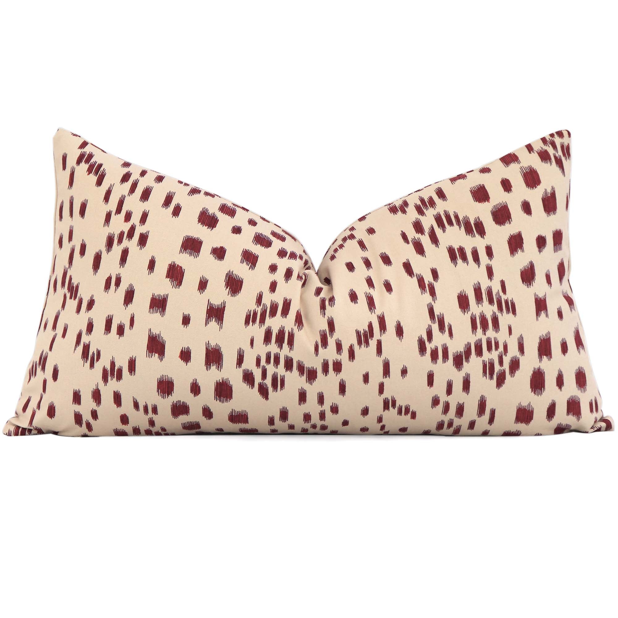Brunschwig Fils Les Touches Bordeaux Red Designer Luxury Lumbar Throw Pillow Cover