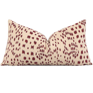 Brunschwig Fils Les Touches Bordeaux Red Designer Luxury Lumbar Throw Pillow Cover